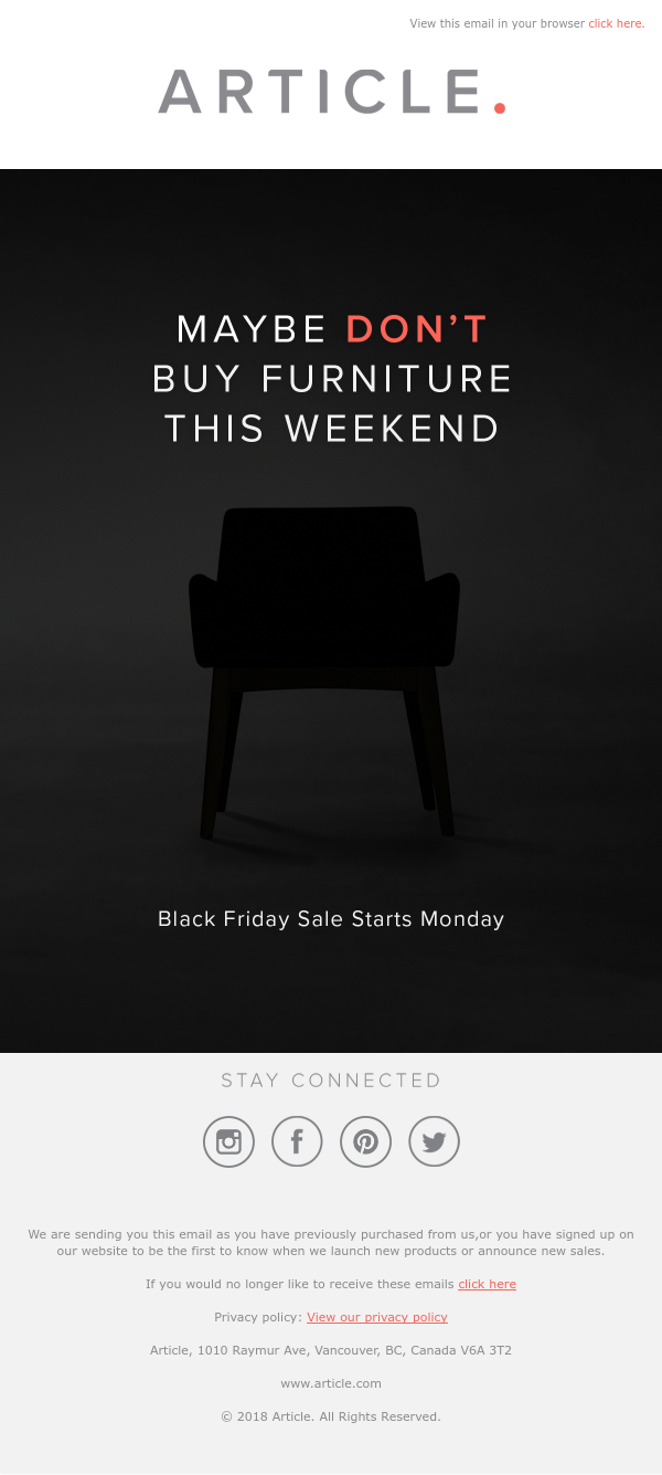 Black Friday campaign from Article
