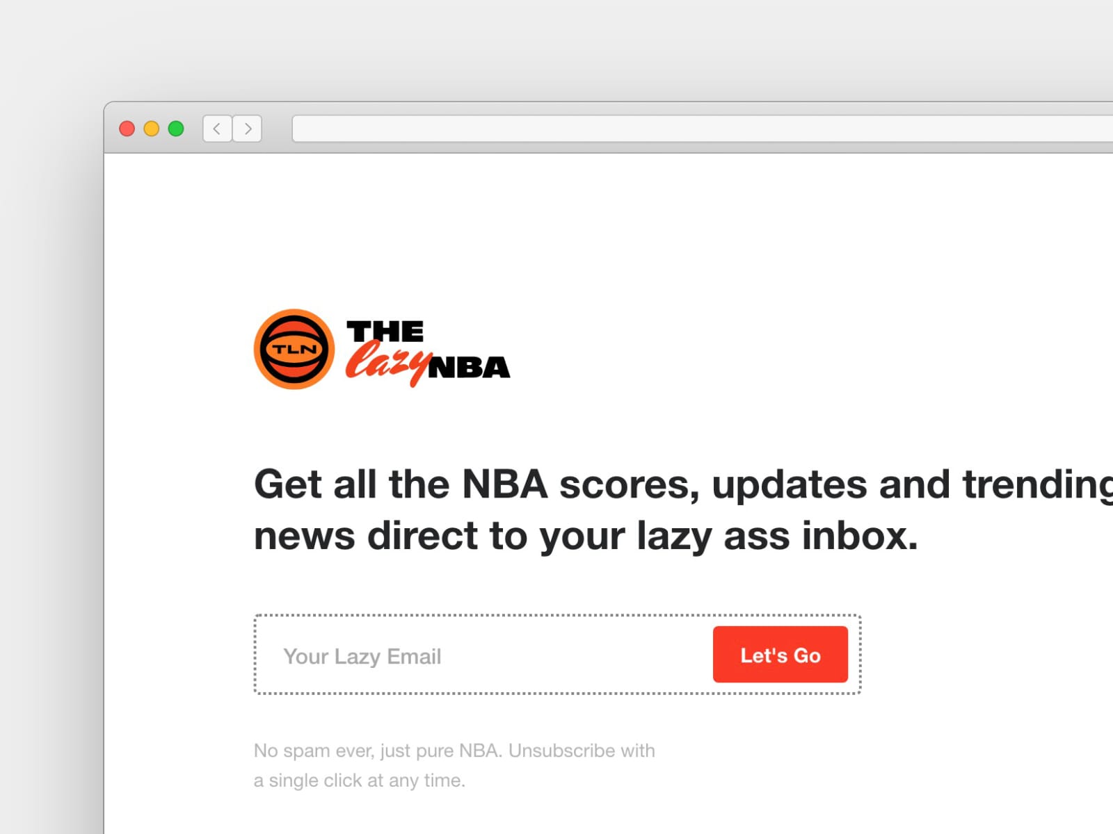 An example of a newsletter landing page with the sign up form positioned above the fold