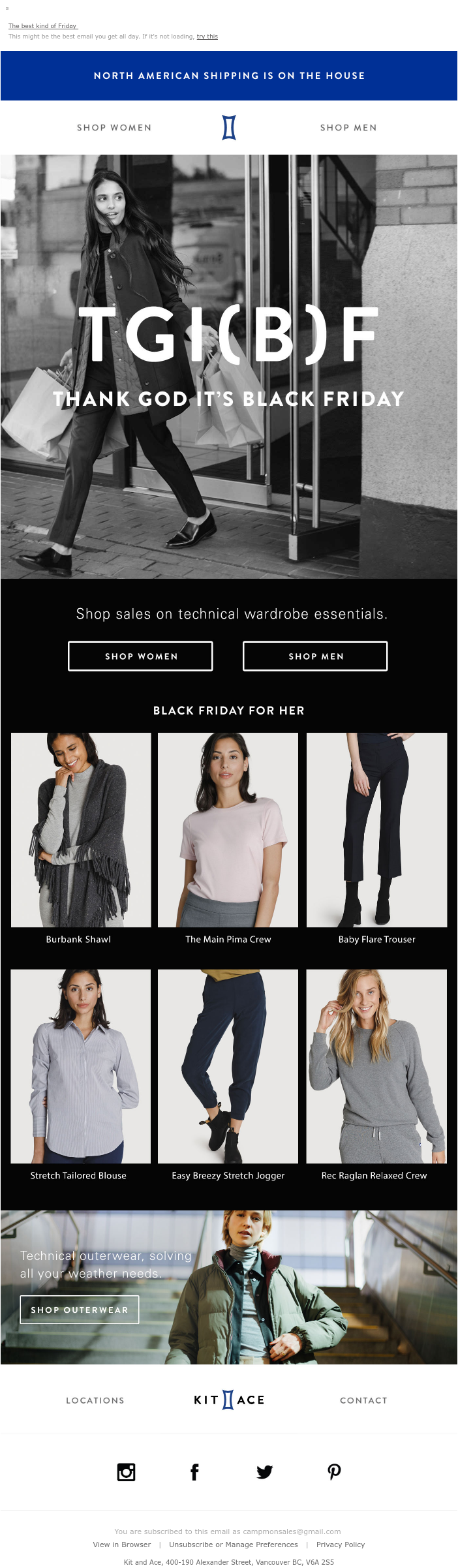 Black Friday email campaign from Kit and Ace