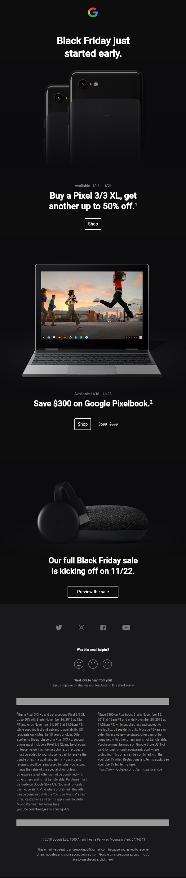 Black Friday email campaign from Google