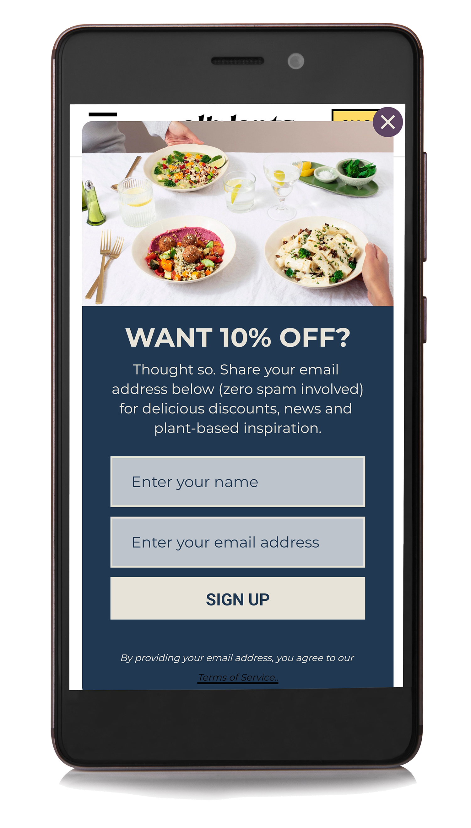 Example of a mobile-friendly pop-up form on the AllPlants website with a discount offer to help grow their email list