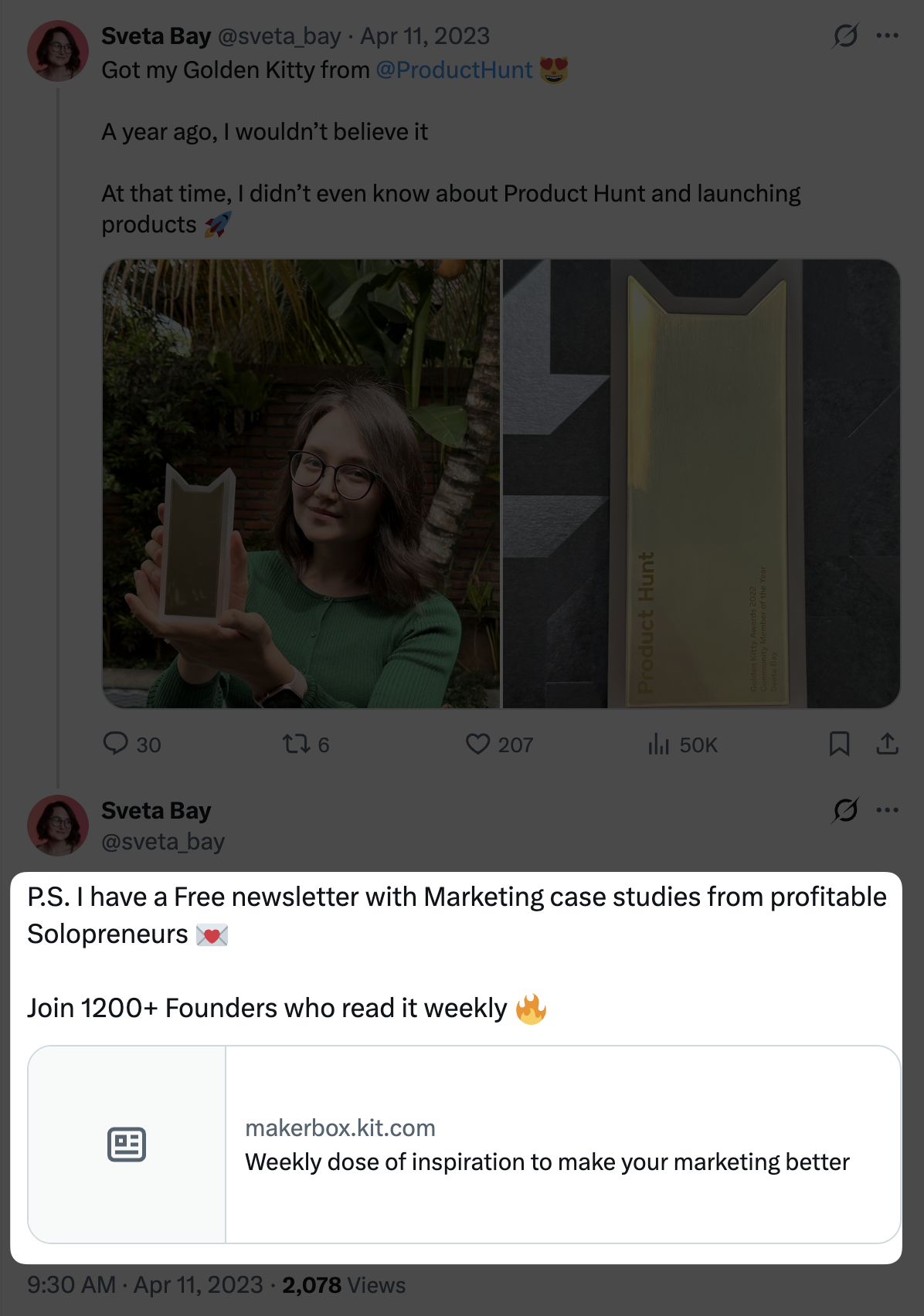 Example of using social following for email list growth