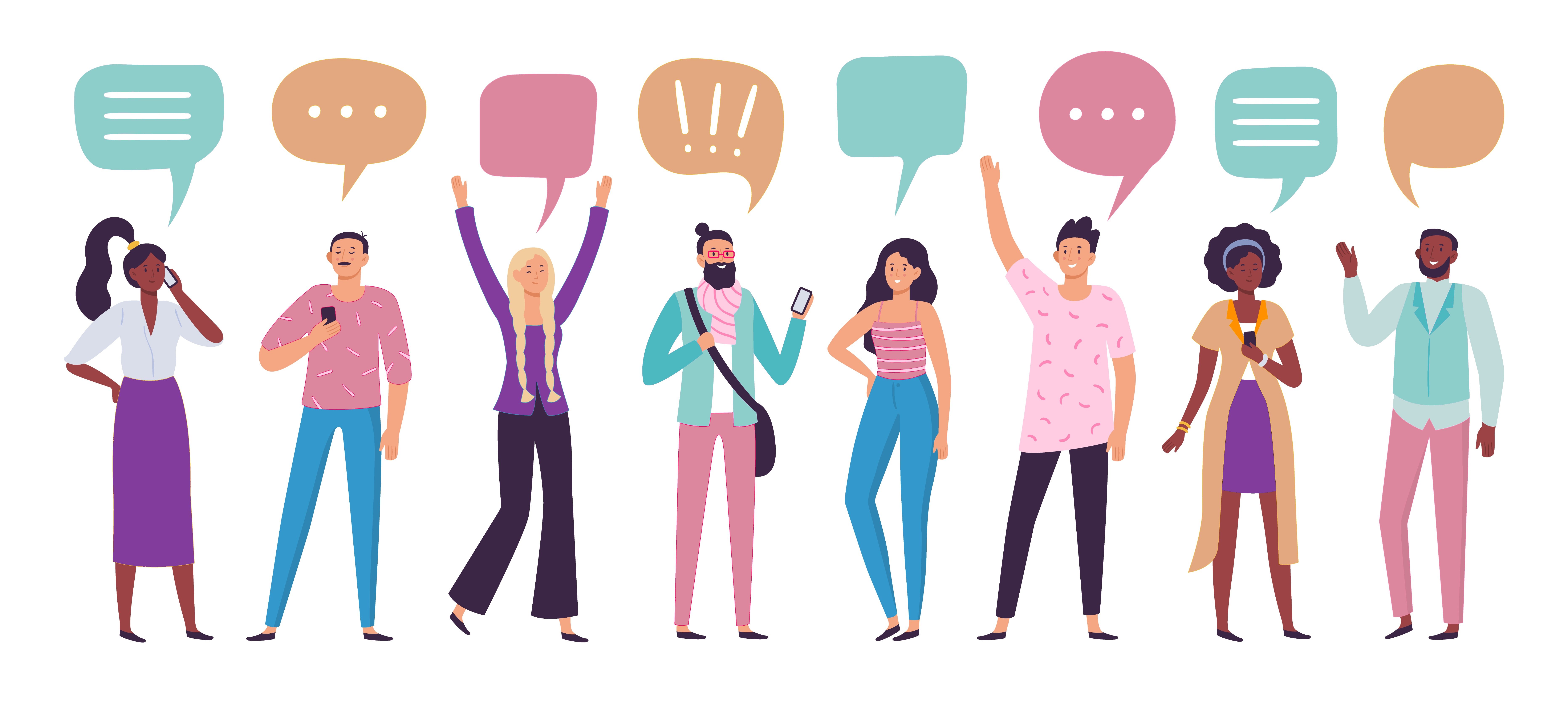Illustration of people communicating in various methods