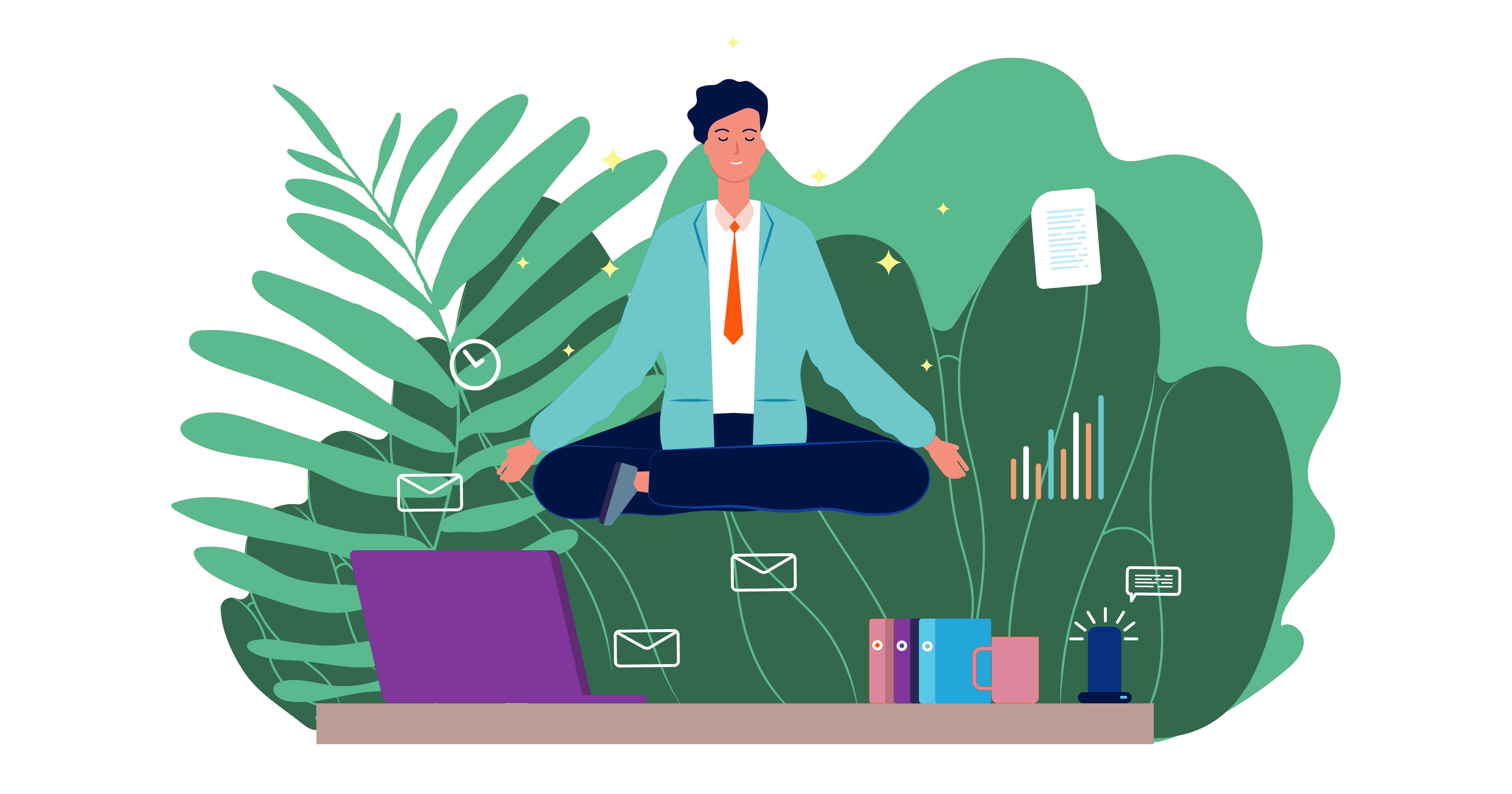 Illustration of a man working from home in a distraction-free environment