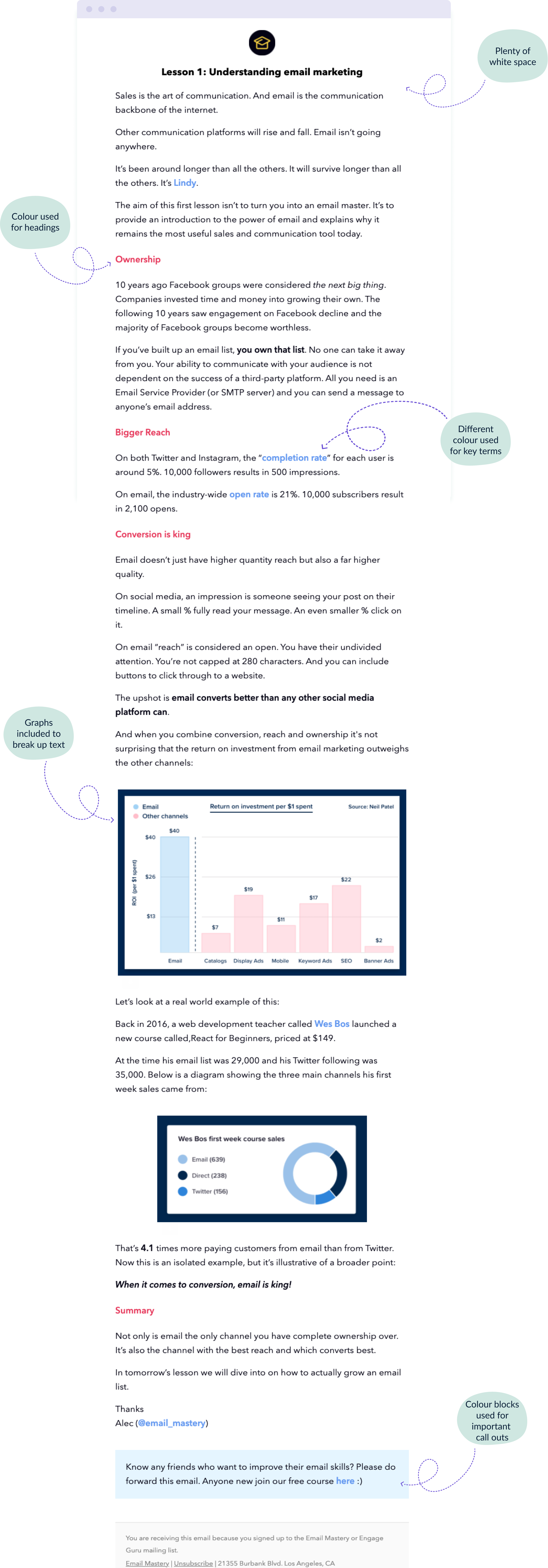 Example of an email in the Email Mastery 7-day email course that shows you how to format your email lessons
