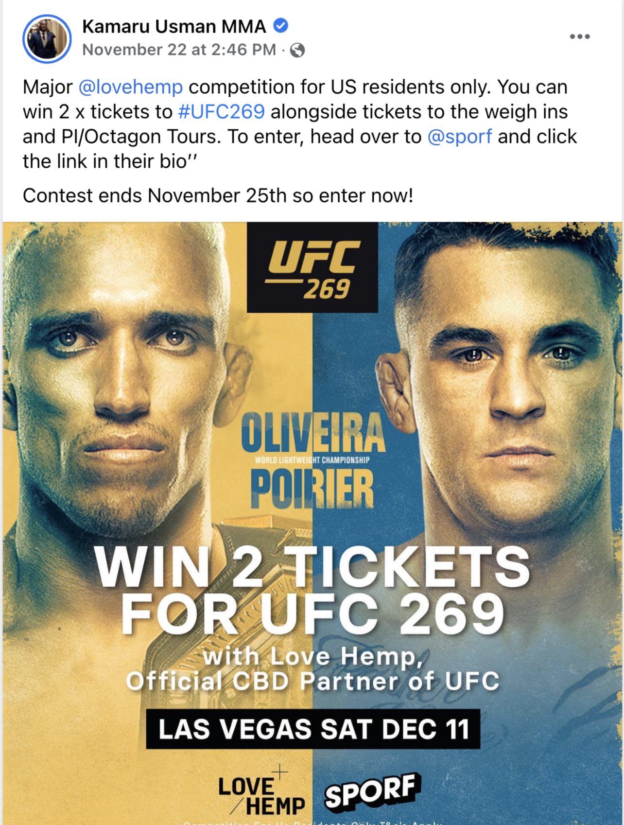 Example of a contest run on Facebook