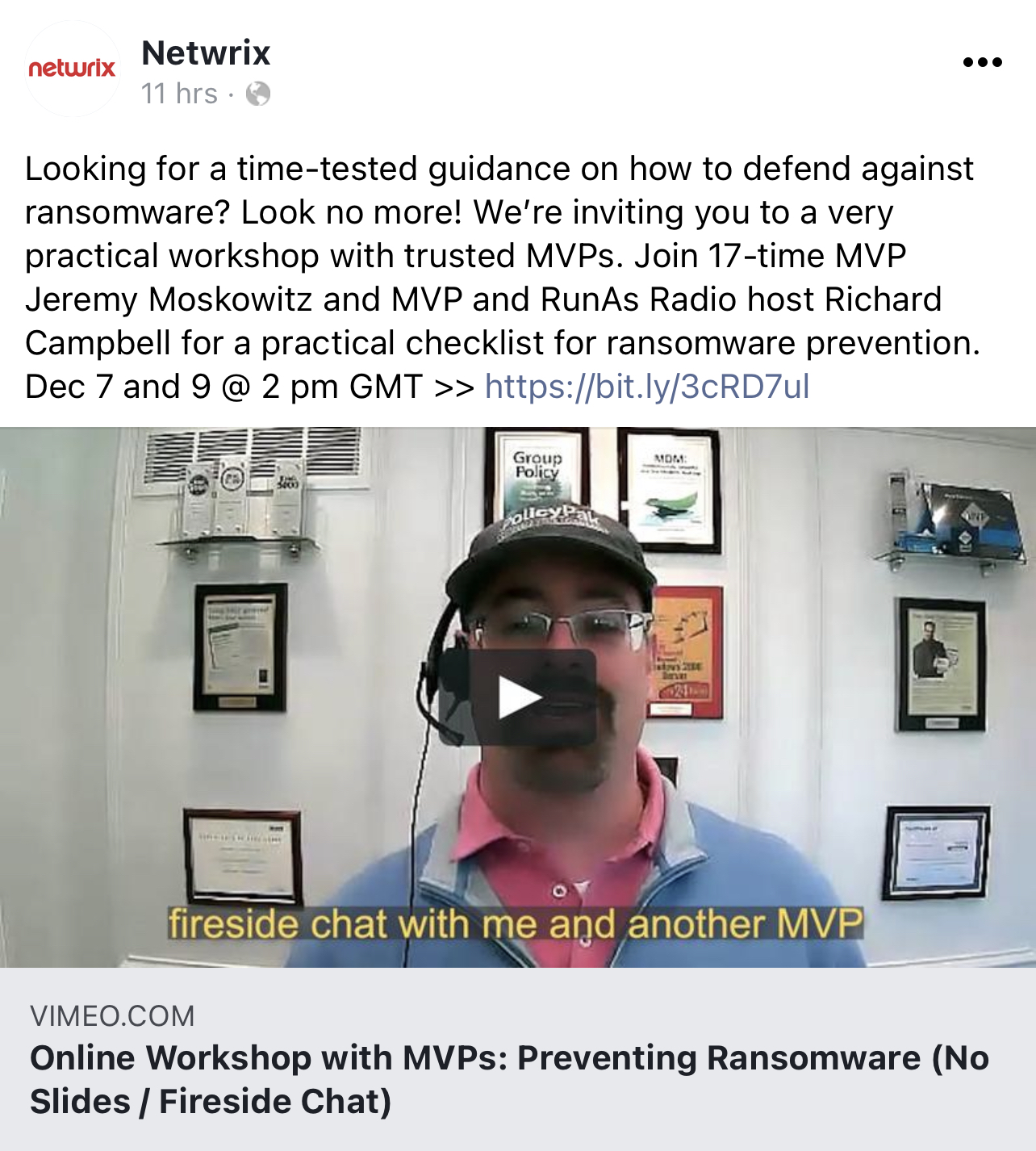 Example from Netwrix of using Facebook to promote an event and collect contacts for an email list