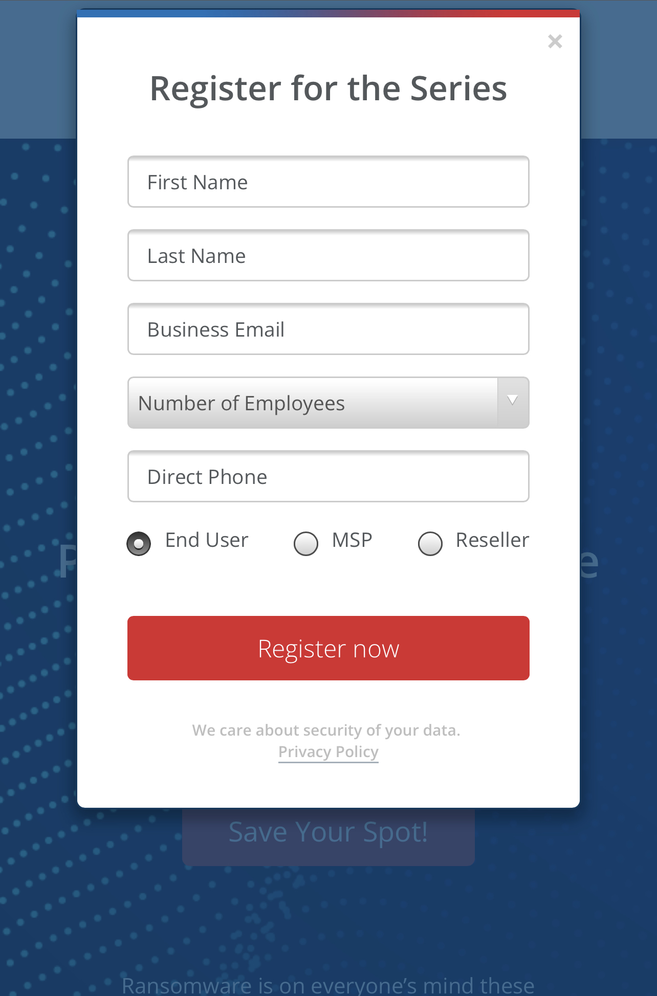Example from Netwrix of an event registration form where you collect email addresses for your mailing list