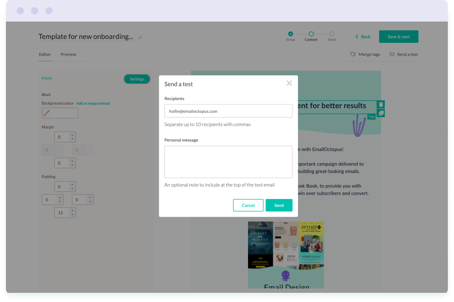Example of a campaign test send in EmailOctopus, which you can use to check email deliverability