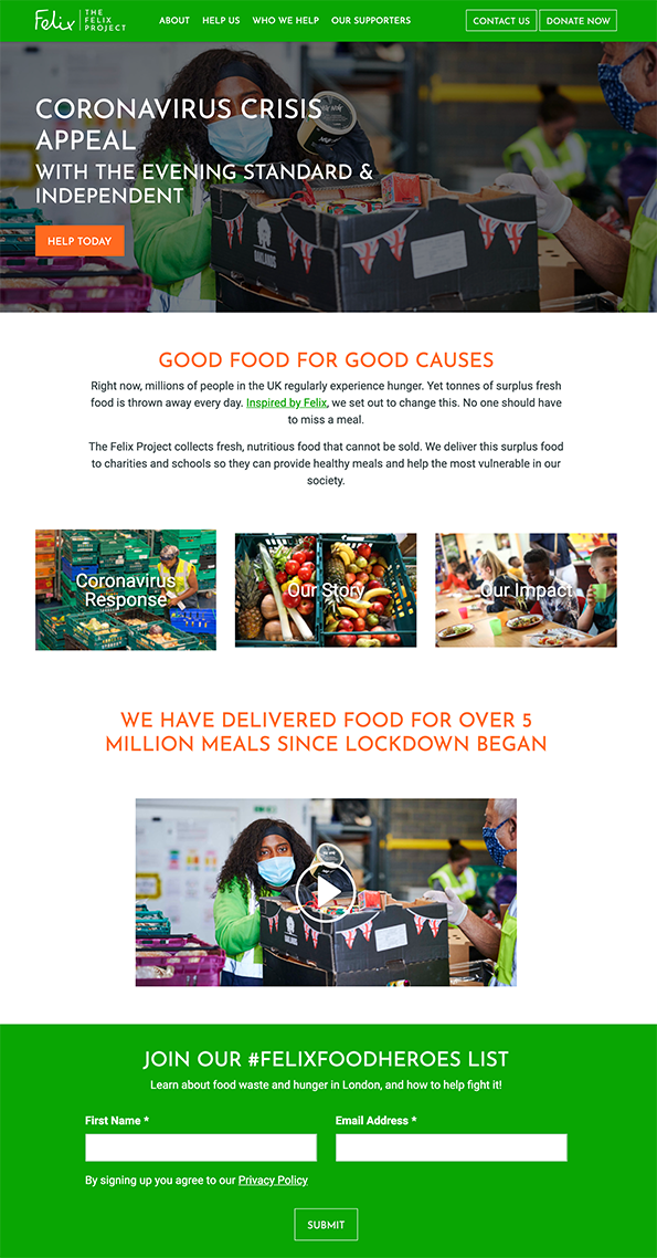 Image of the Felix Project's email updates sign-up form on their website homepage. T