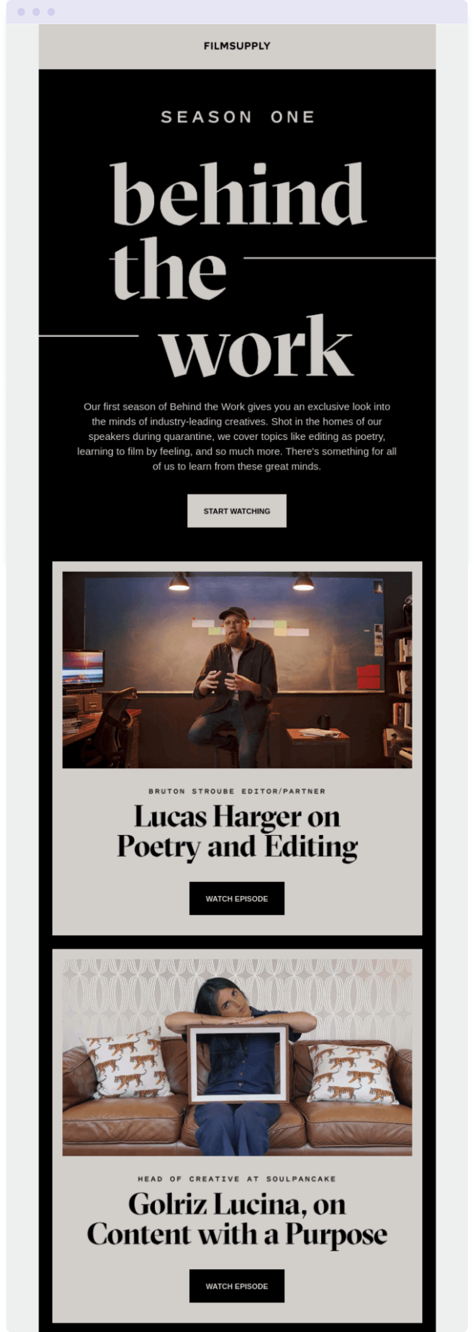 Example of an influencer campaign from FilmSupply delivered by email