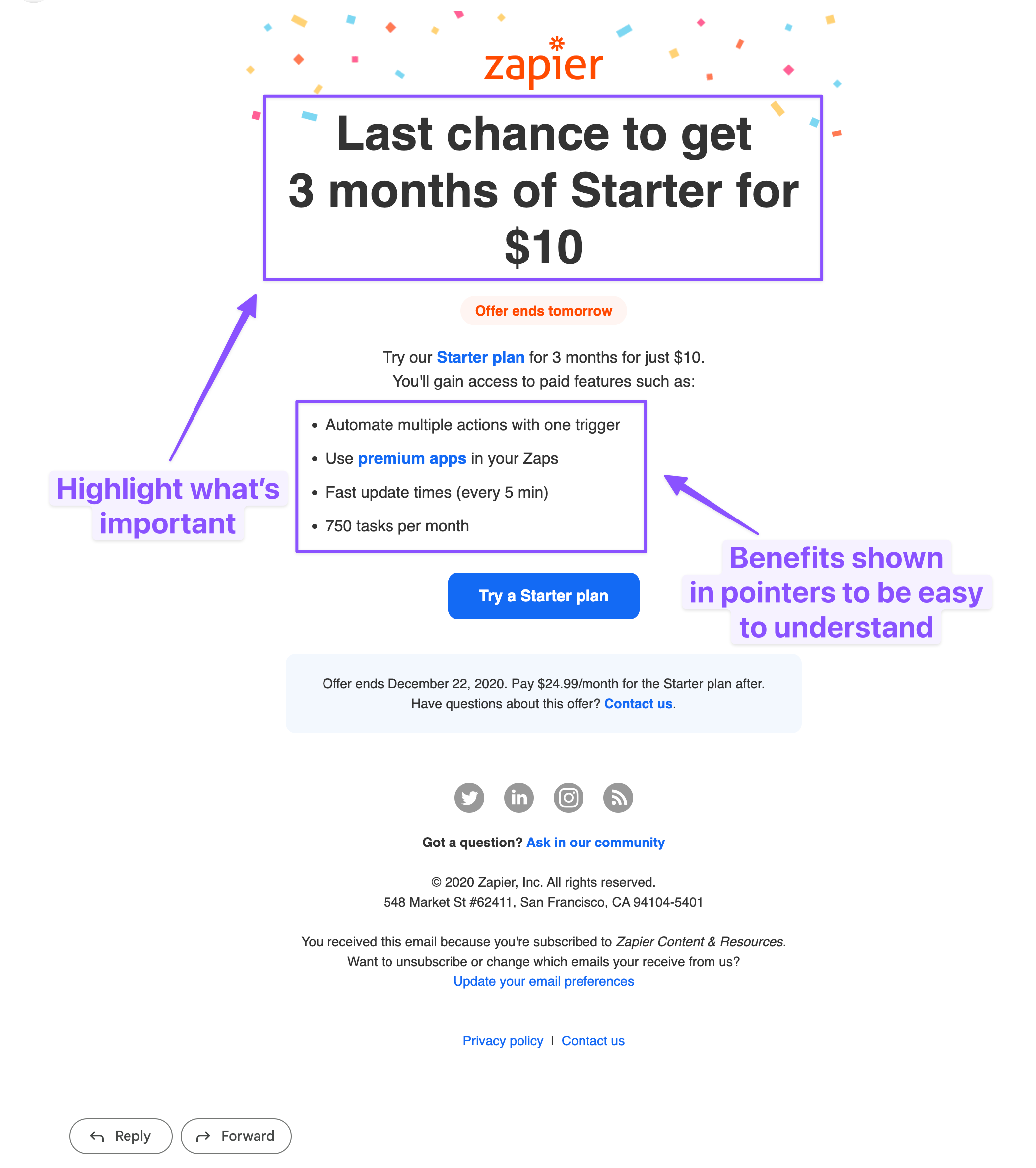 Zapier's discount email design