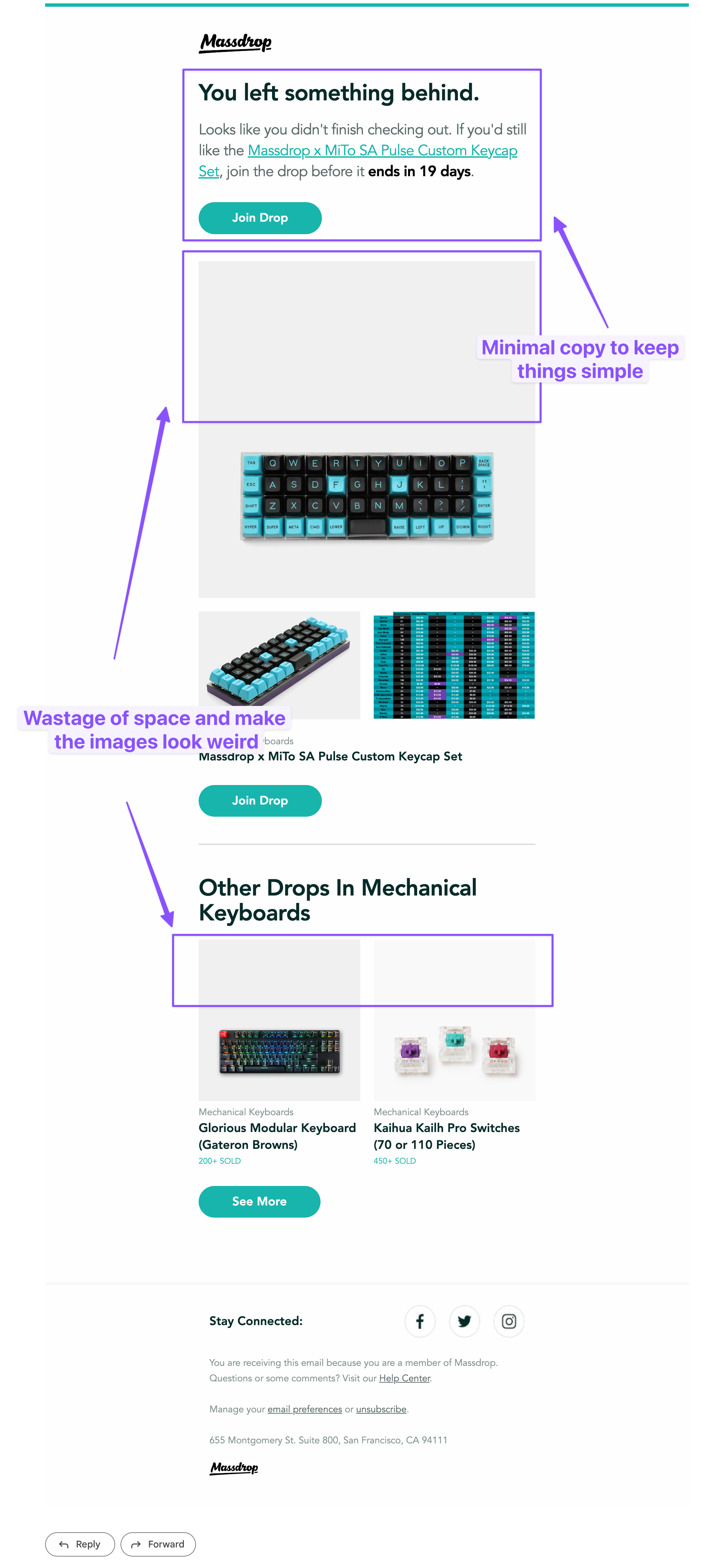 Massdrop's cart abandonment email