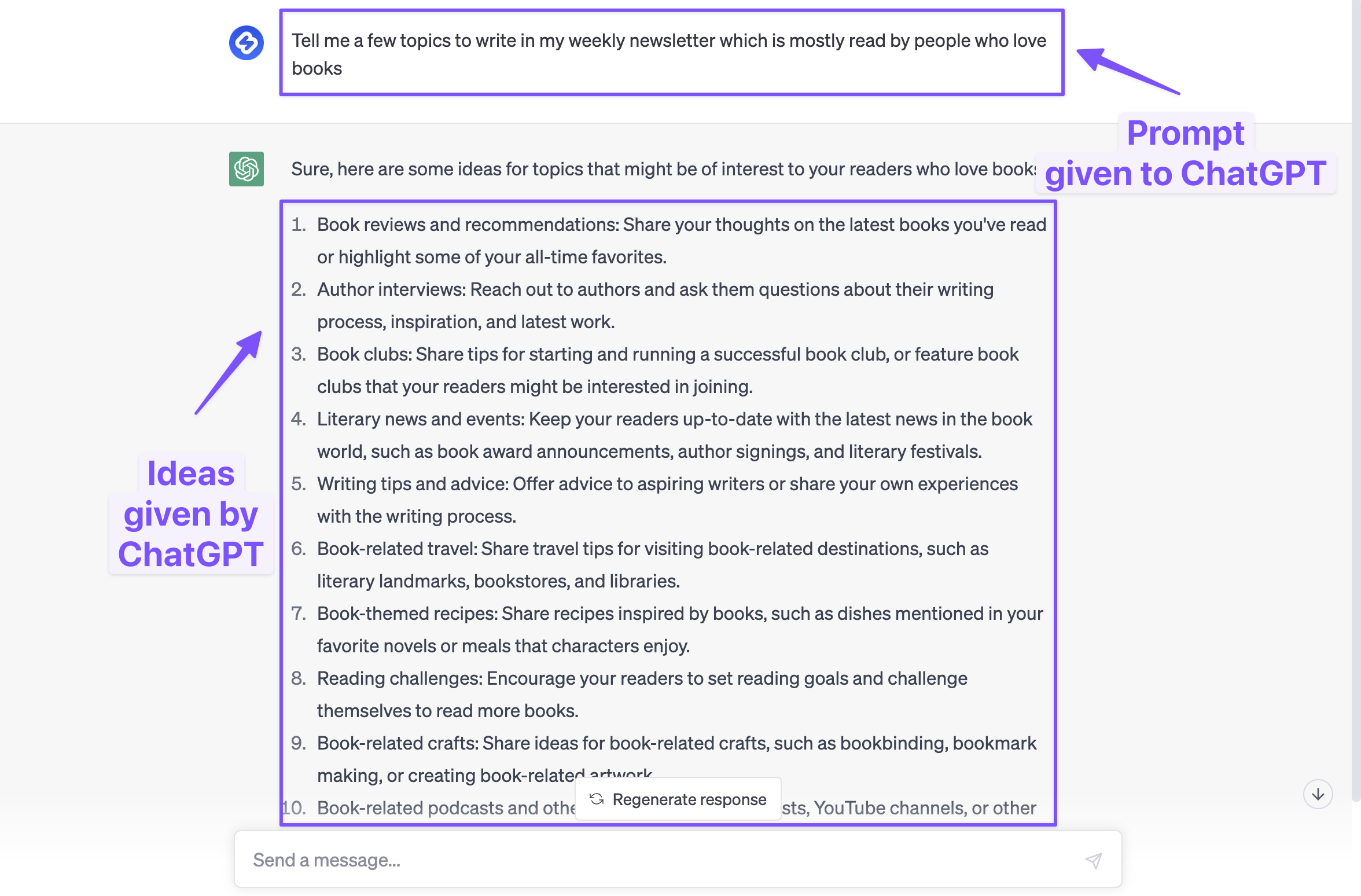 Sample of using AI to generate newsletter topics