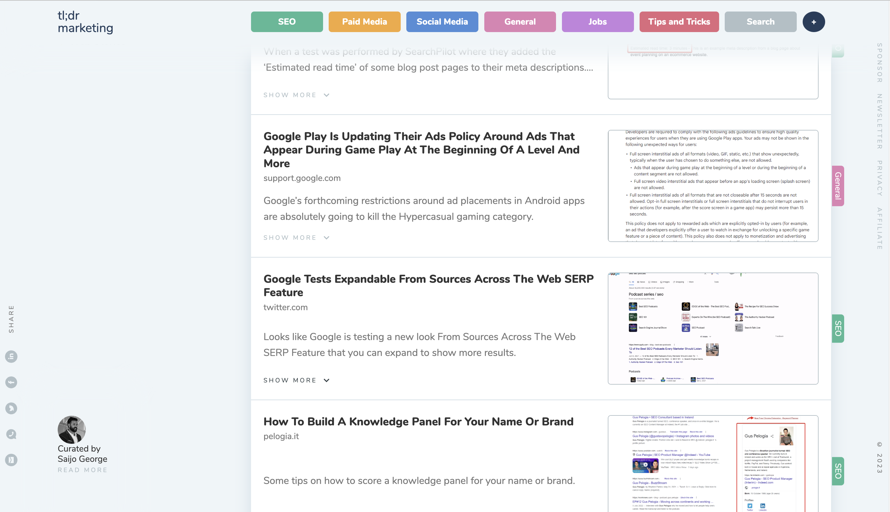 tl;dr Marketing newsletter converts and shares their newsletter topics as individual blogs