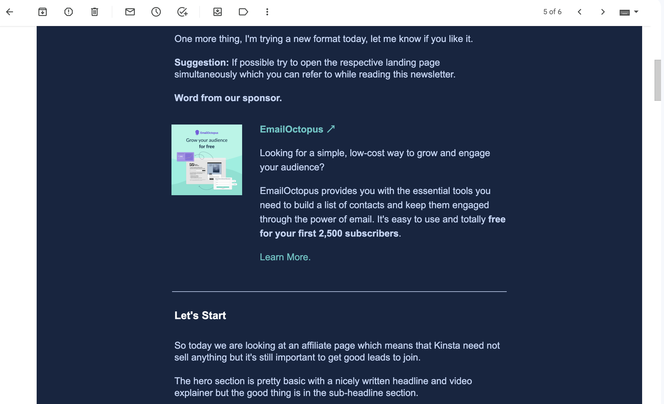 Sample newsletter advert for EmailOctopus