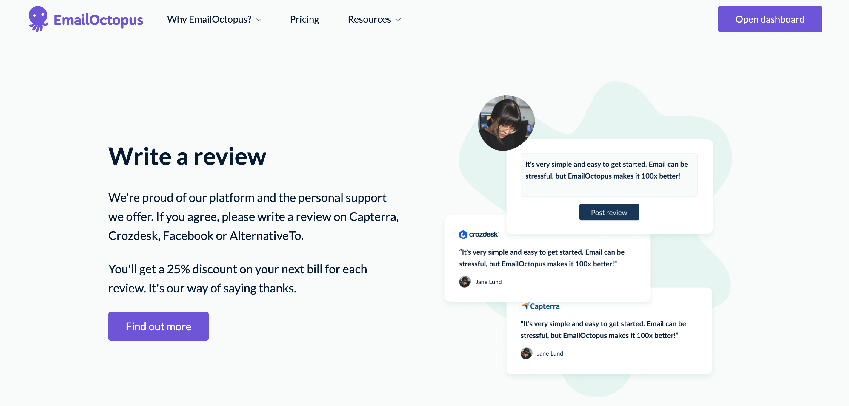 Asking our user's to share reviews for a discount
