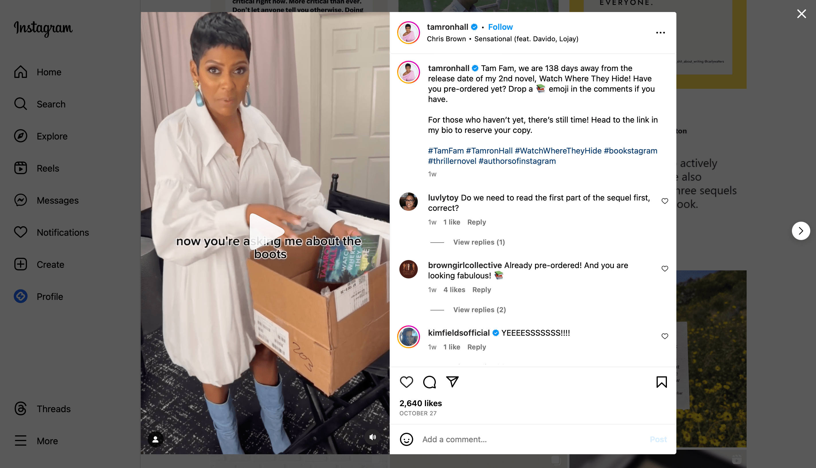 An example of an author promoting her book on socials