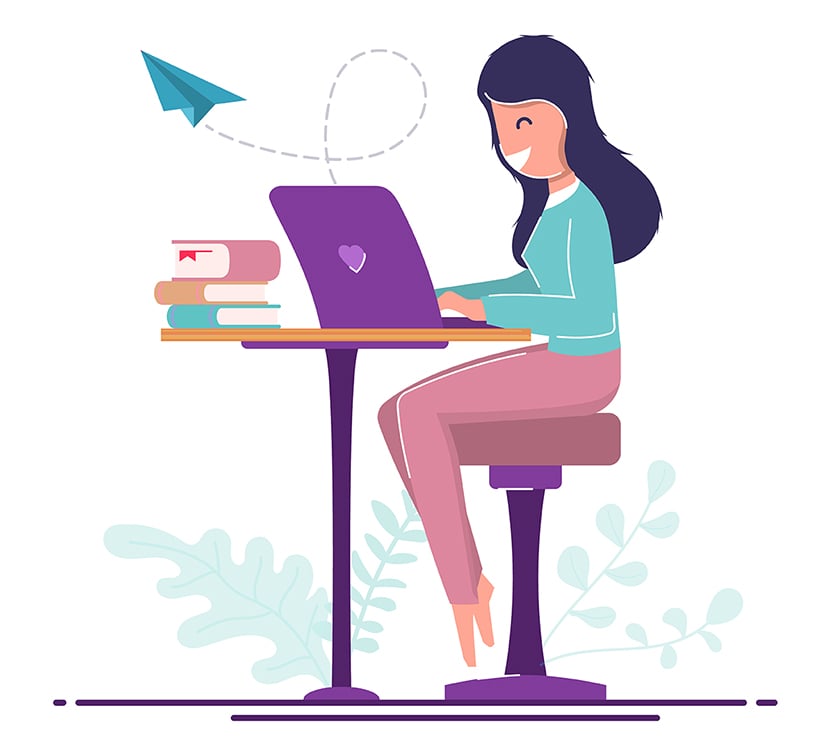 Illustration of a woman happily working from home