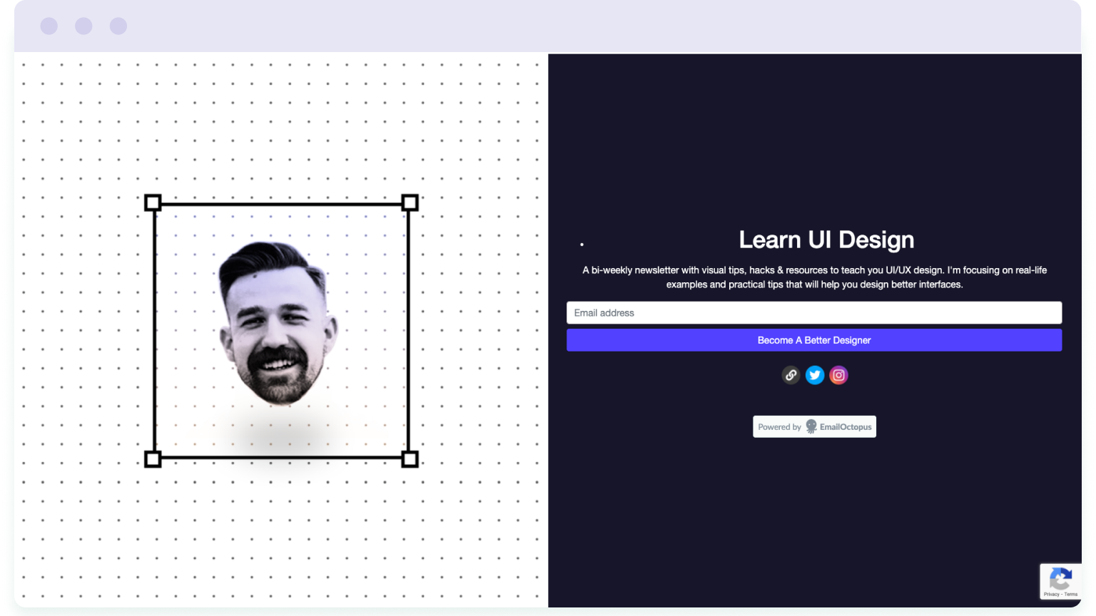 Image of a landing page, which is needed to build an email list without a full-blown website