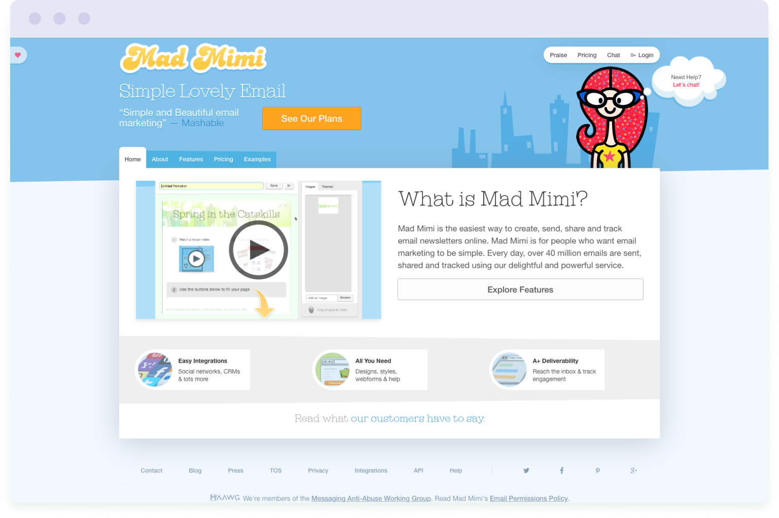 Image of the website homepage of Mad Mimi, a cheaper alternative to Mailchimp.