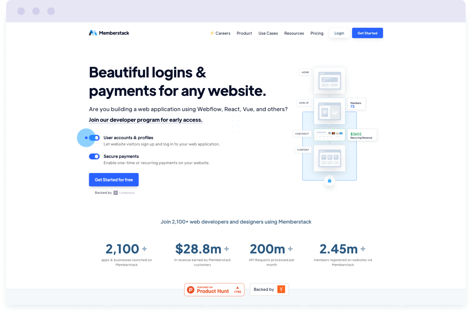 Image of the Memberstack website homepage
