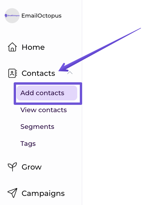 Add contacts dropdown in EmailOctopus