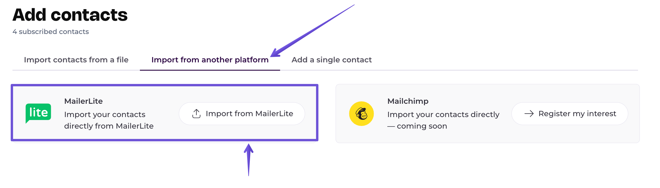  Import from another platform tab