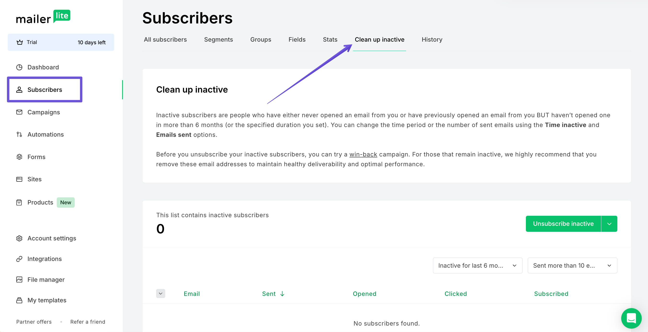 Monosnap Clean-up inactive subscribers _ MailerLite 2026-05-14 12-32-33.png