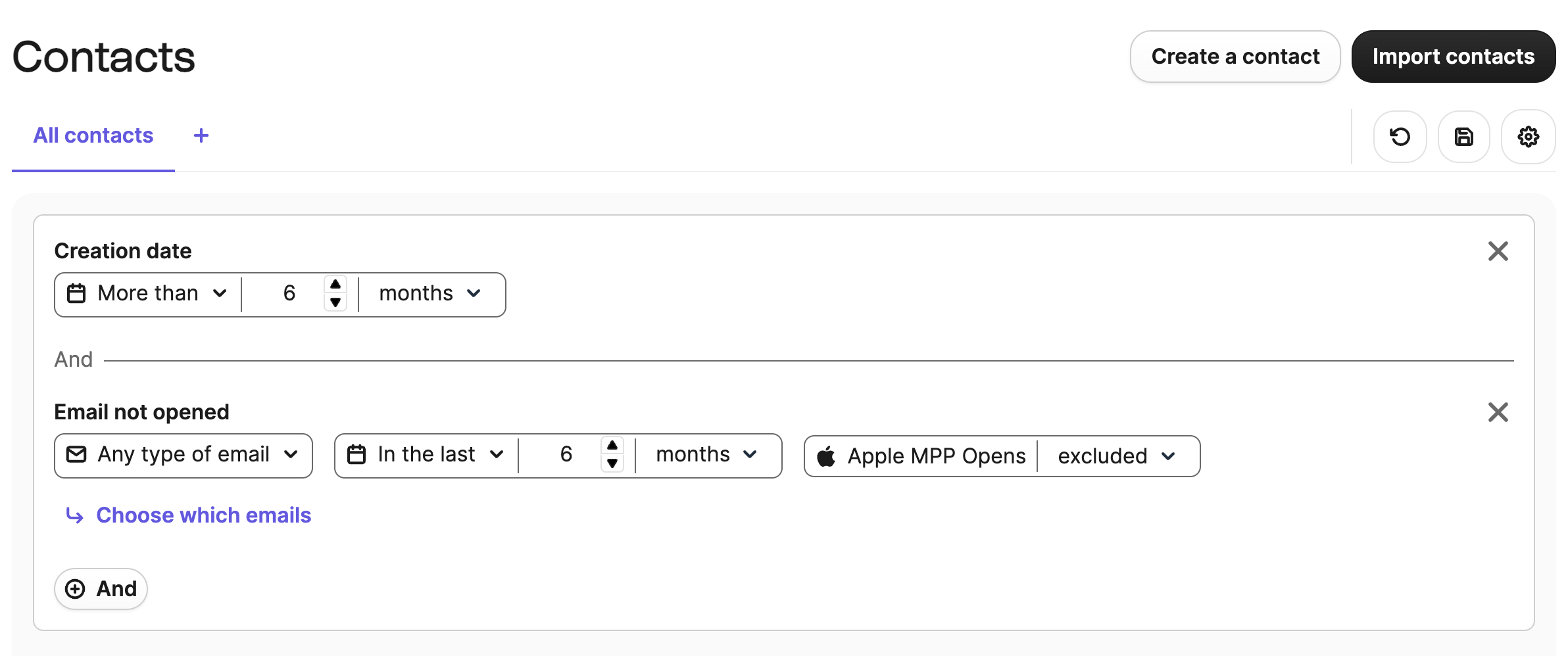 Filtered contacts in Brevo