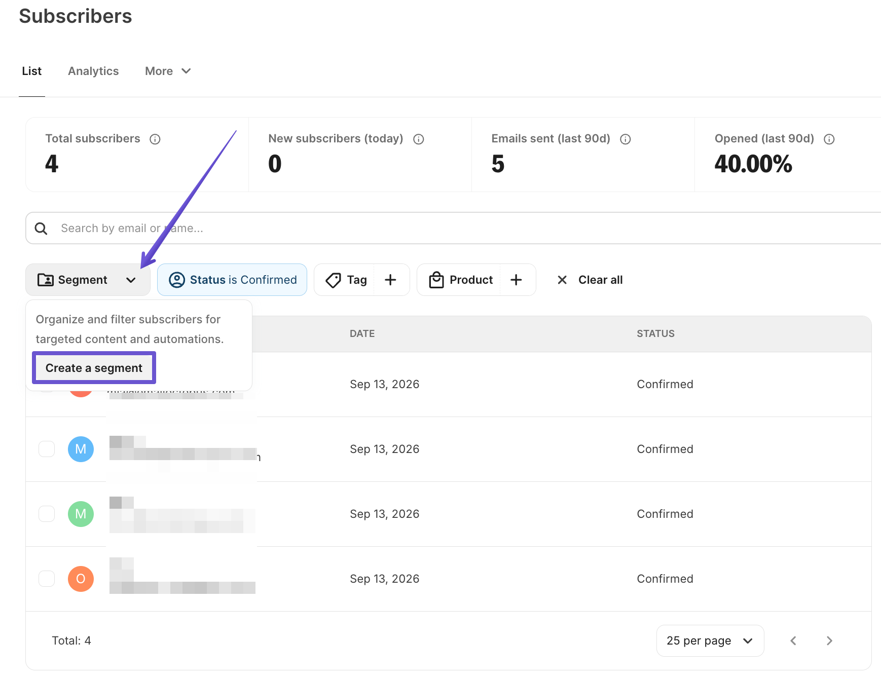 Creating a segment in Kit