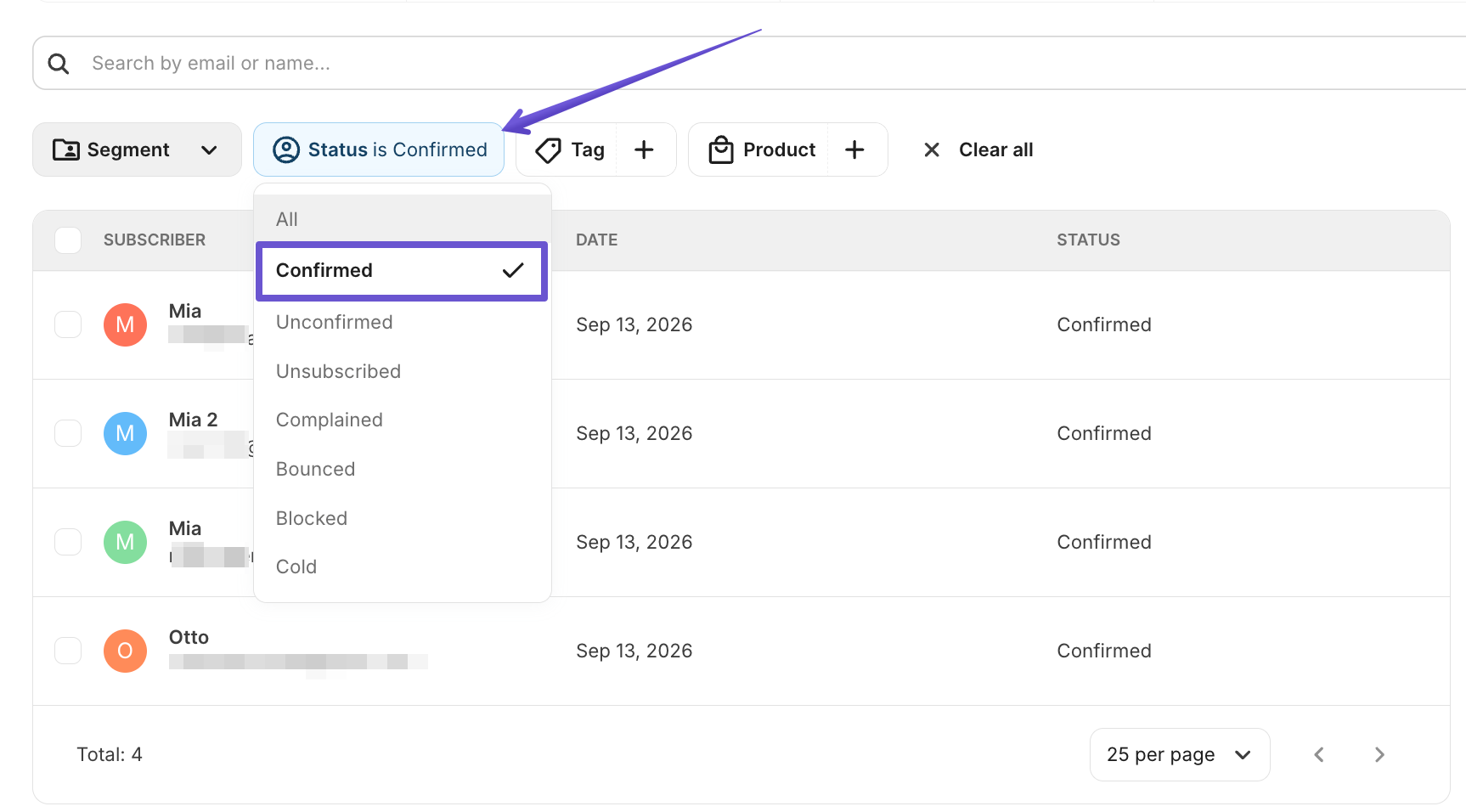 Contacts with the confirmed status in Kit