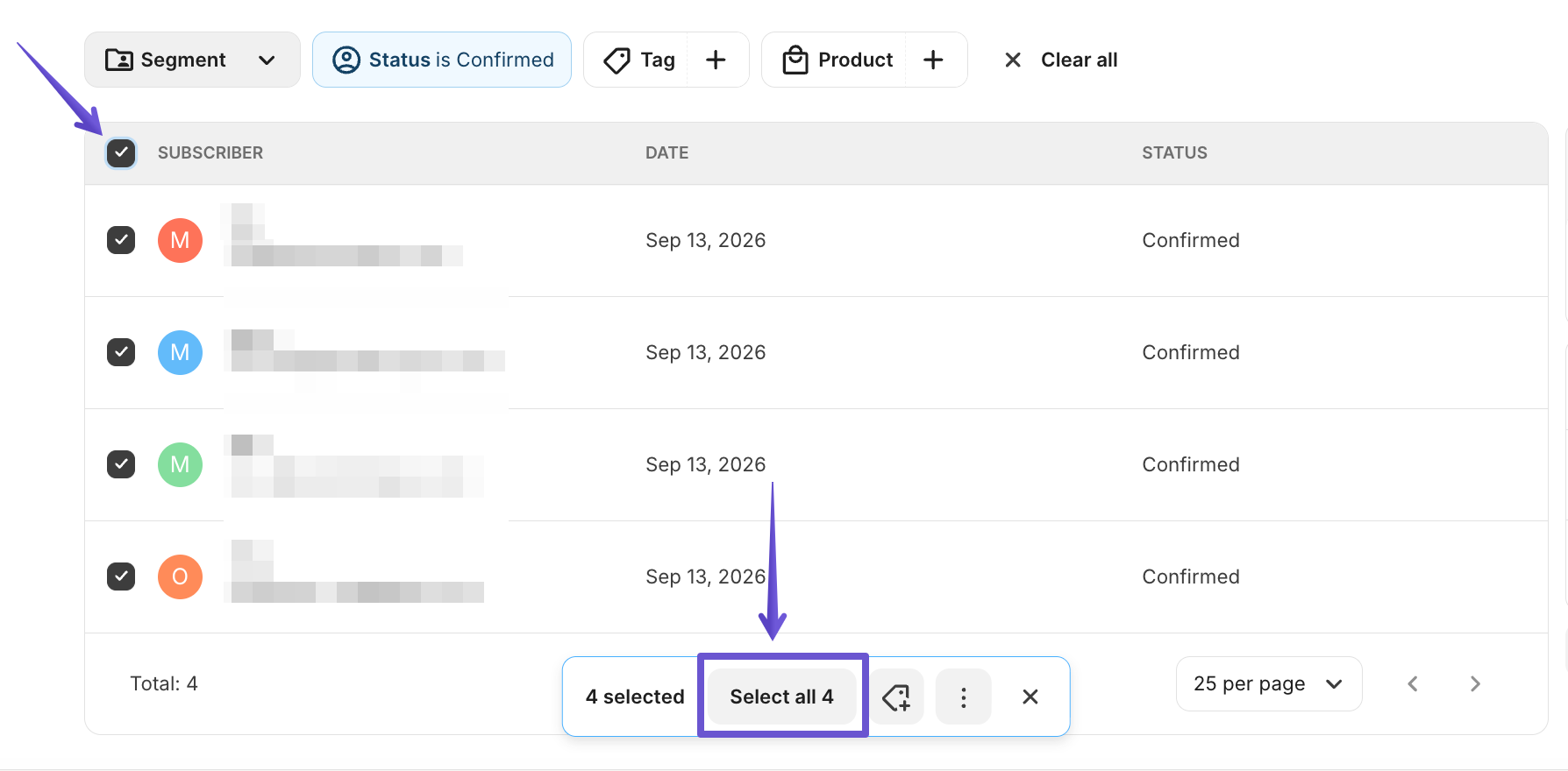 Selecting subscribers in Kit