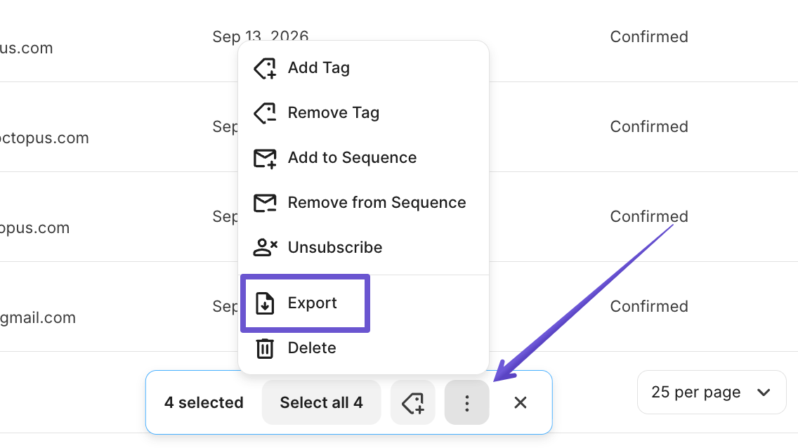 Exporting subscribers in Kit