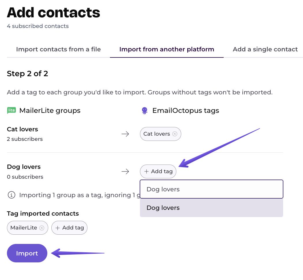 Adding tags during import