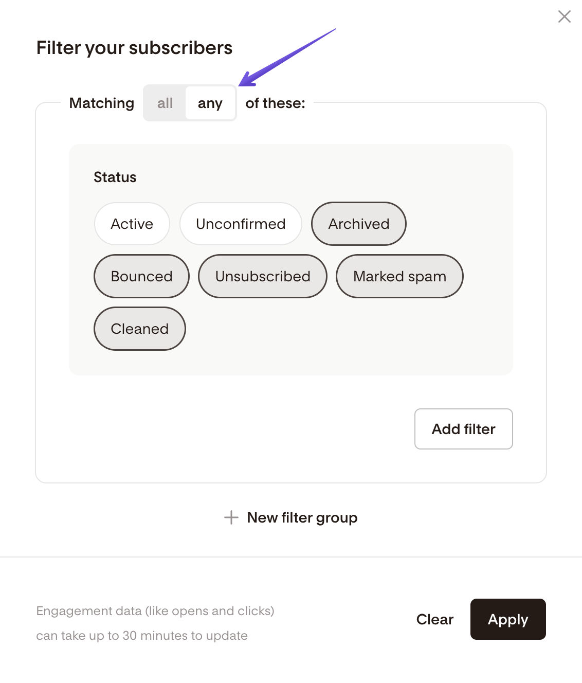 Viewing unsubscribed contacts using a Filter