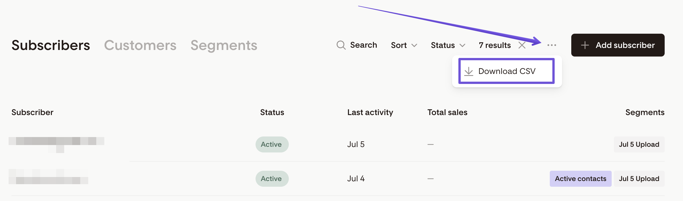 Exporting filtered contacts in Flodesk