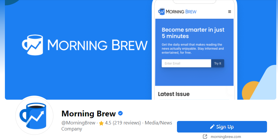 Example of a Facebook cover photo from the Morning Brew newsletter