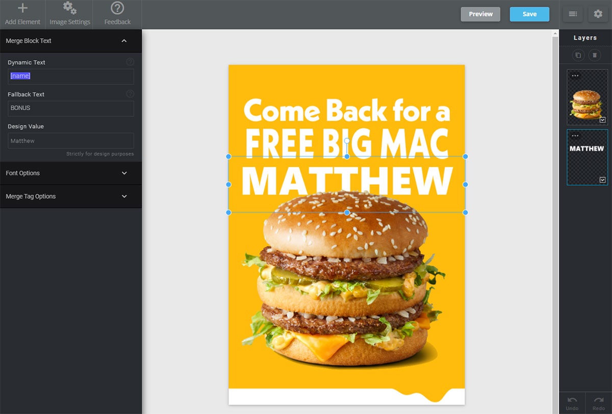 Screenshot of the Nifty Images editor for creating dynamic images in emails