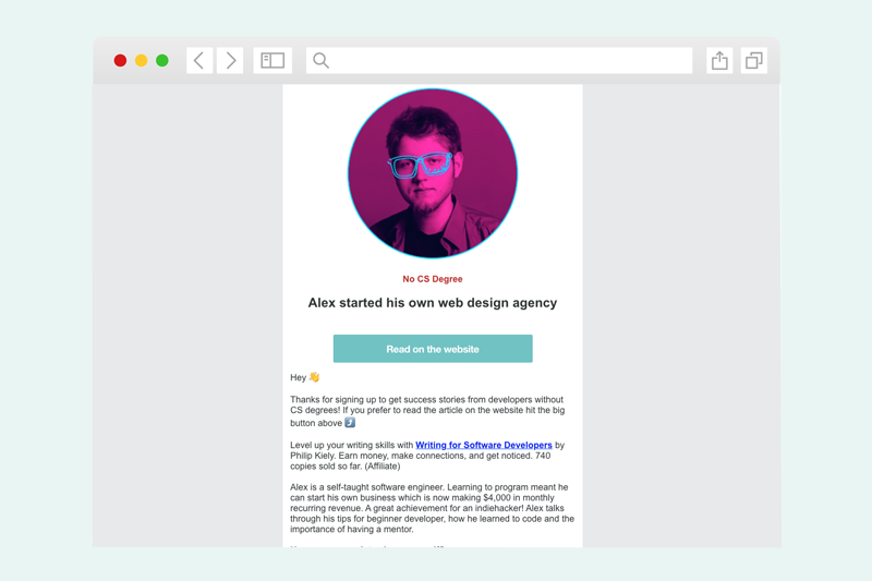 An example of the No CS Degree newsletter