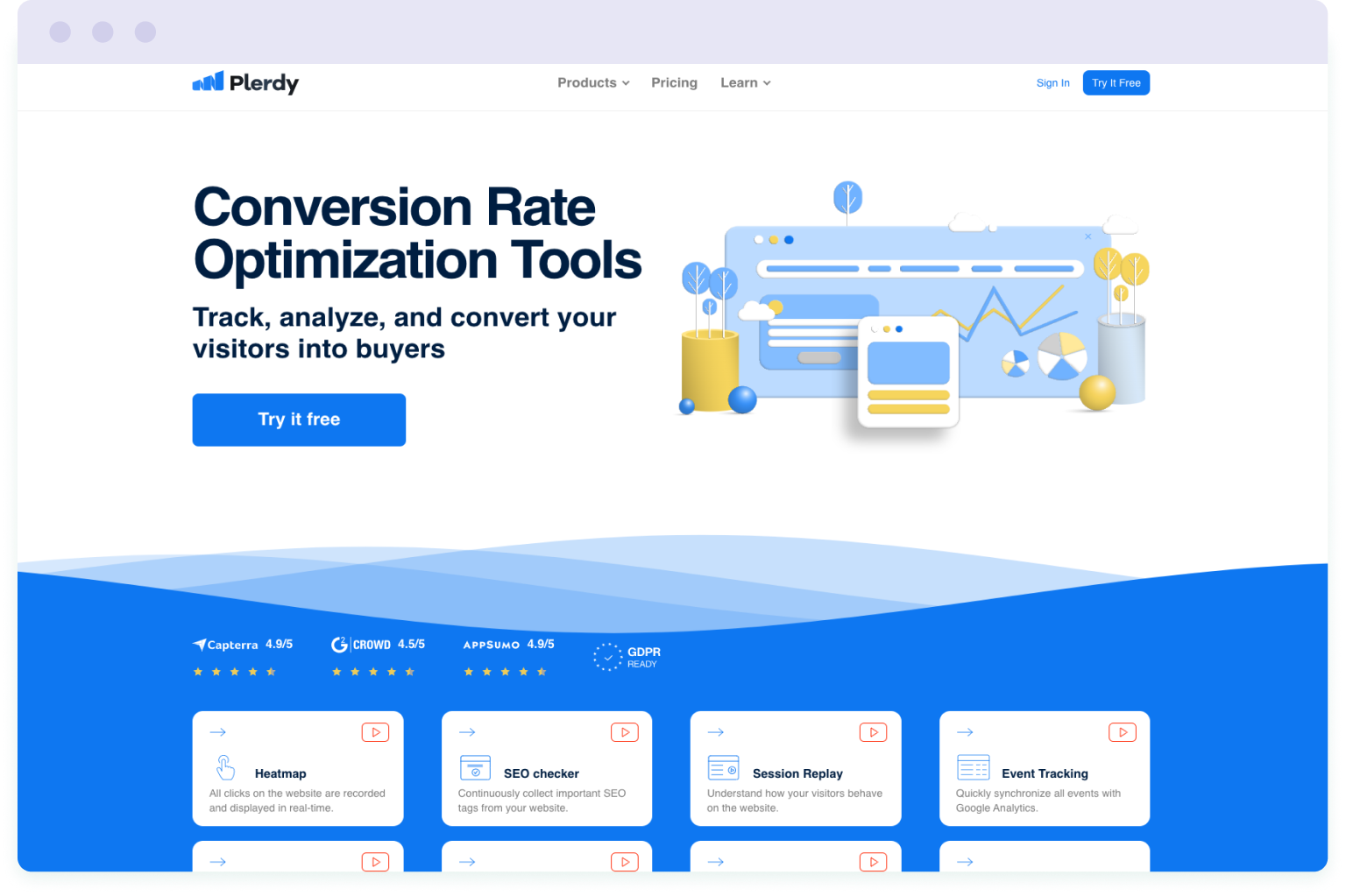 Image of the Plerdy website homepage
