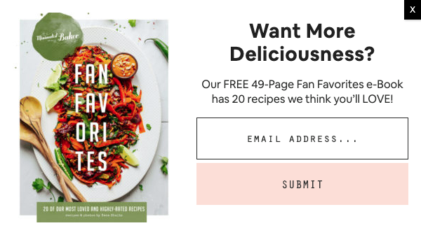 Sign up form on Minimalist Baker website