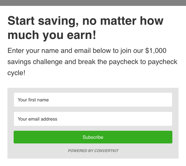 Sign up form on the Well Kept Wallet website