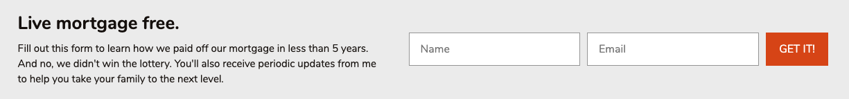 Mailing list sign up form used on the Marriage, Kids and Money finance blog