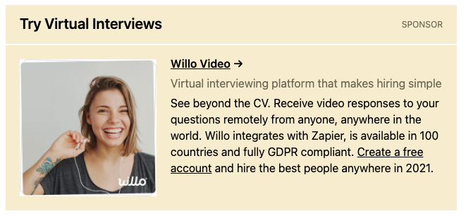 Screenshot of a sponsored ad in the Dense Discovery newsletter