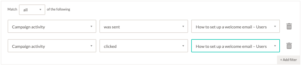 Screenshot of a segment created in EmailOctopus based on campaign activity