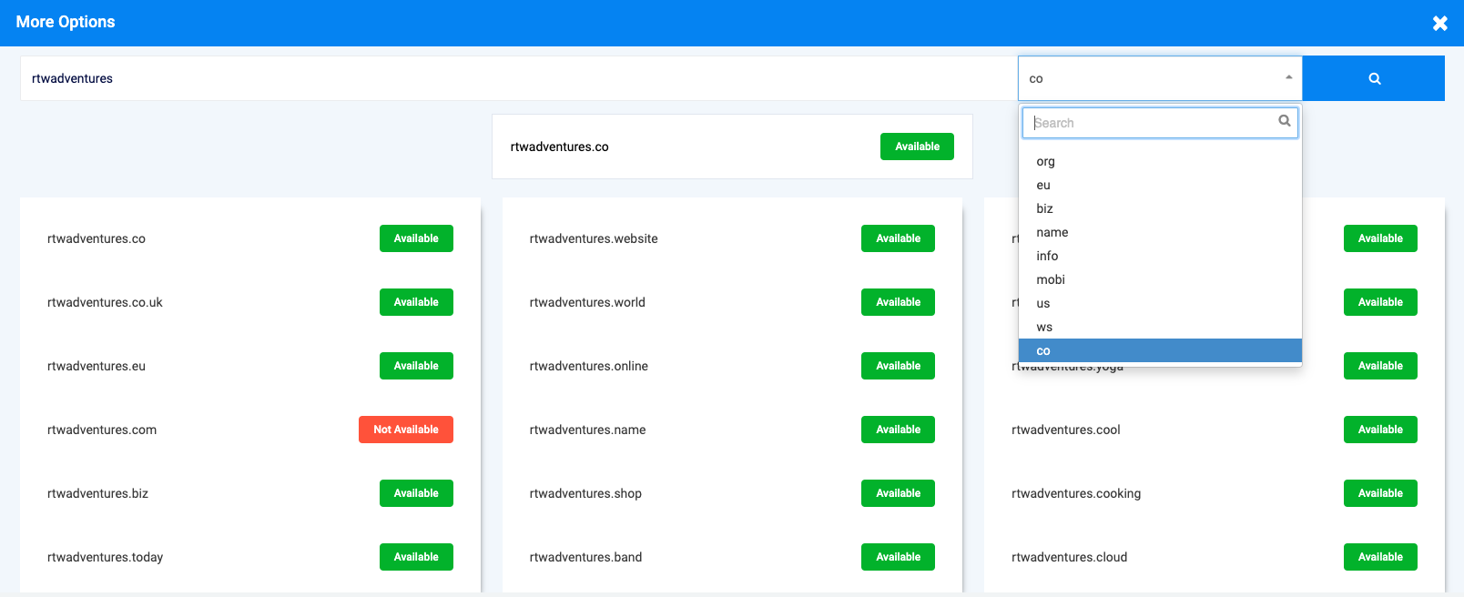 Custom domains available to purchase in Site123