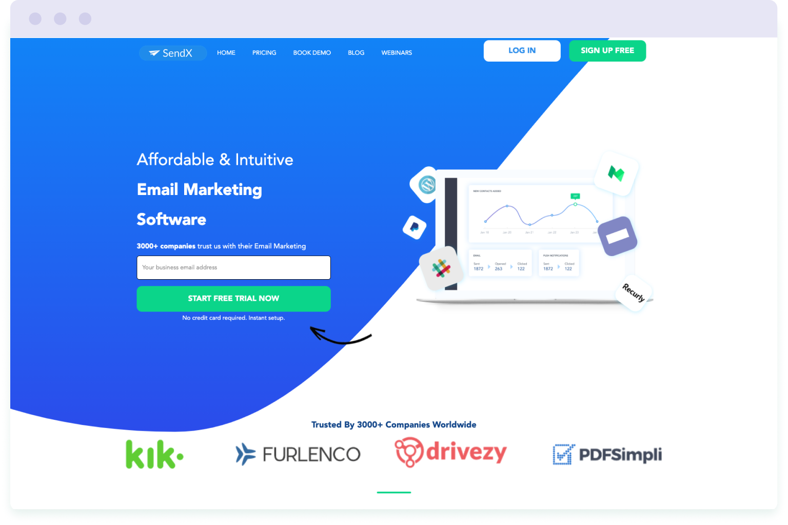 Image of the website homepage of SendX, a cheaper alternative to Mailchimp.
