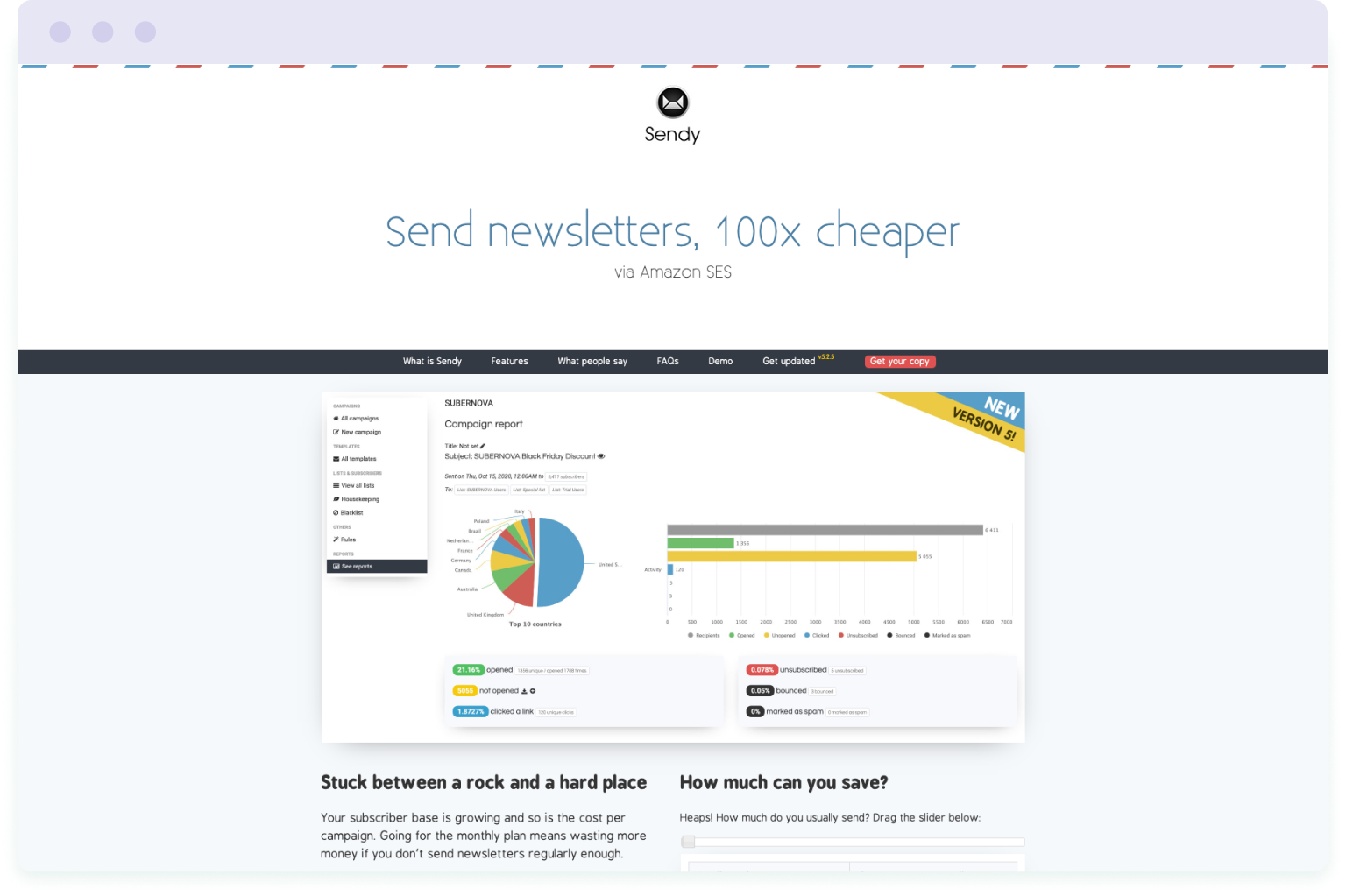 Image of Sendy website homepage