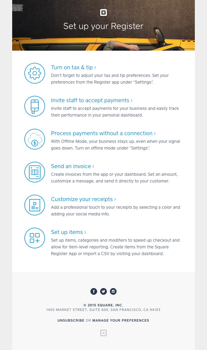 First email in Square onboarding sequence